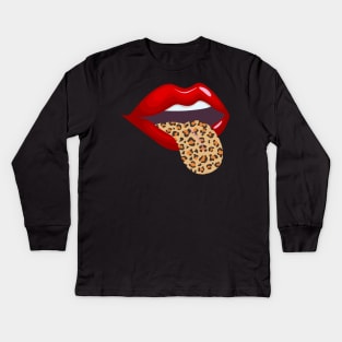 Red Lips Leopard Tongue Kids Long Sleeve T-Shirt